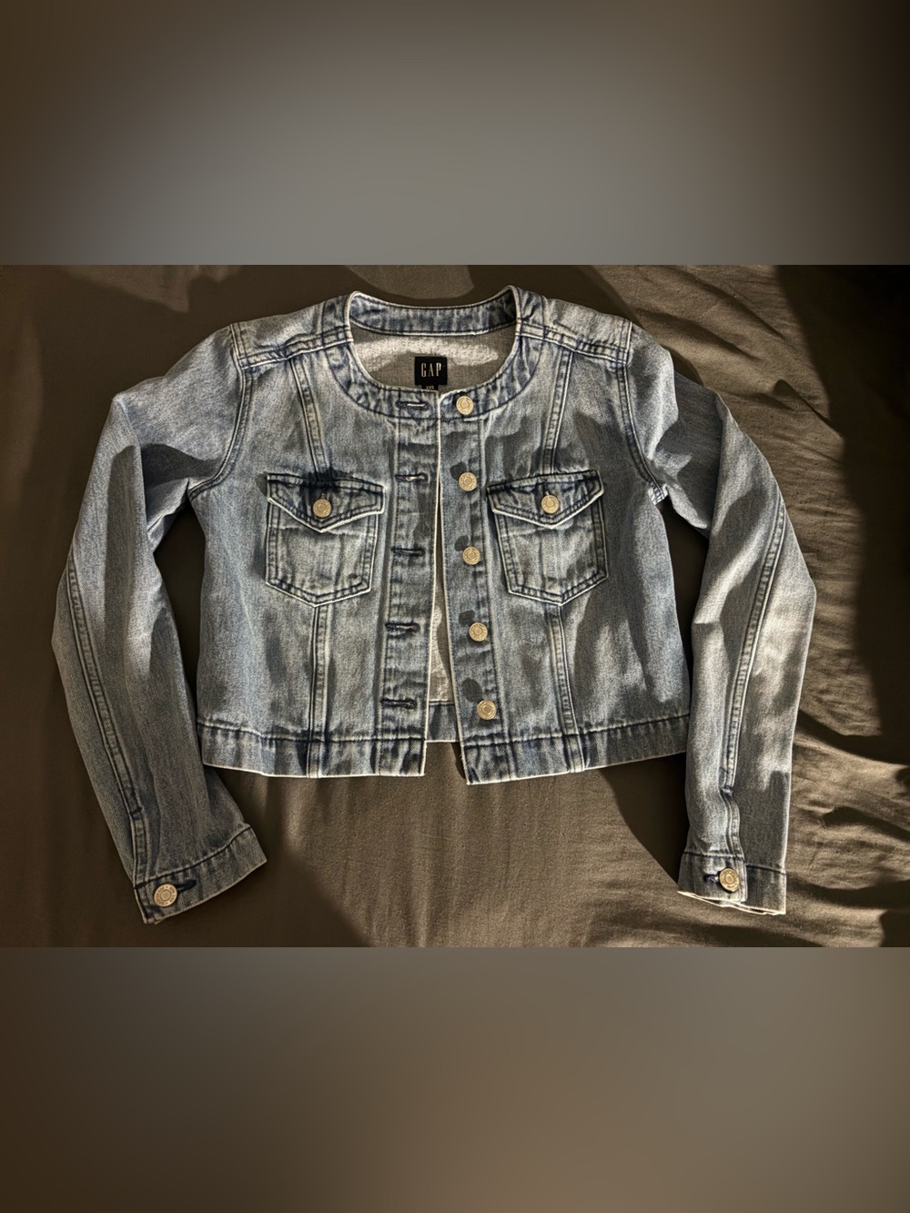 GAP Collarless Cropped Icon Denim Jacket Blue XXS